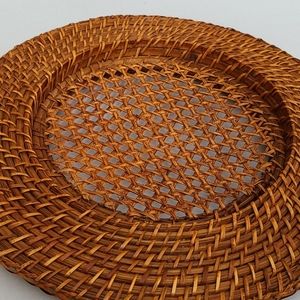Handwoven wicker shallow bowl
